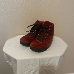 Vintage Red Suede Hiking Boots
